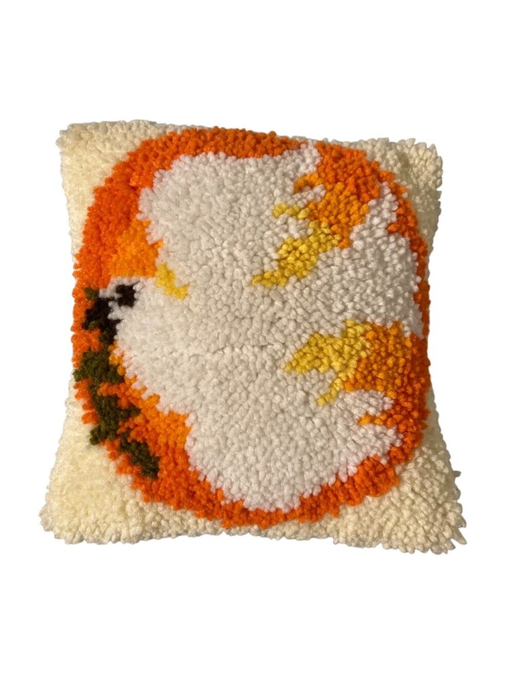 Vintage Orange And Yellow Dove Of Peace Latch Hook Throw Pillow
